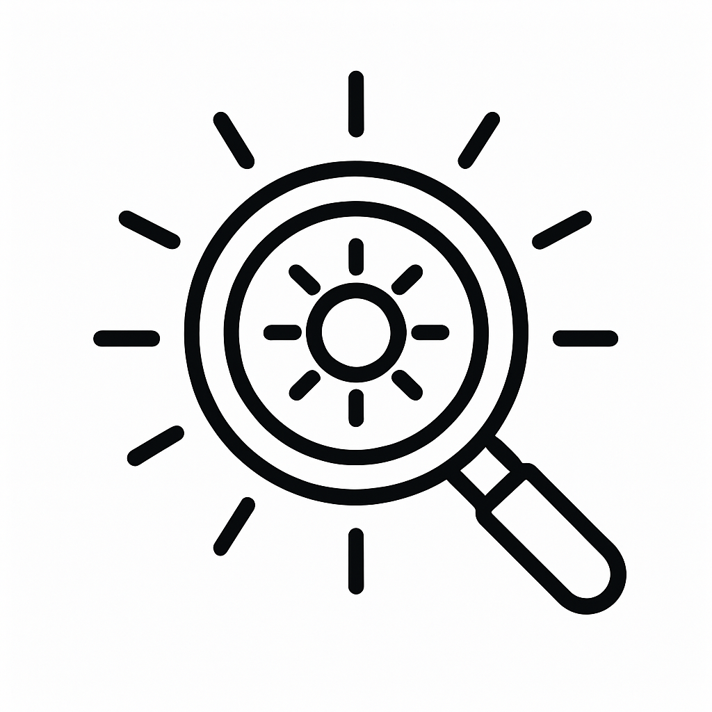 Klarheit Icon mit Lupe und Sonne als Symbol für klare Sicht