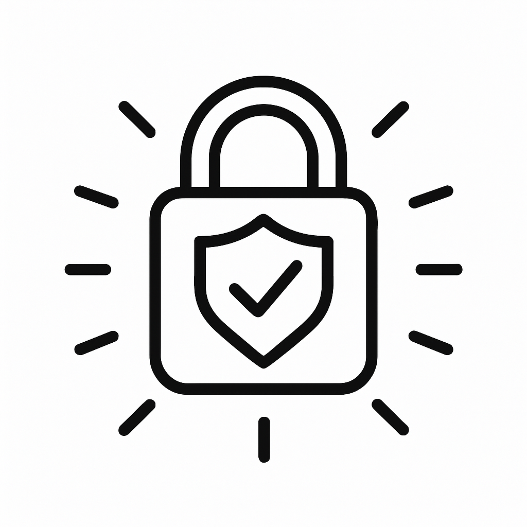 Souveränität Icon mit Schloss und Haken als Symbol für Sicherheit und Kontrolle